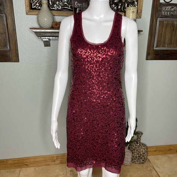 Max Studio Red Sequin Sleeveless Dress Size Small - Picture 3 of 17